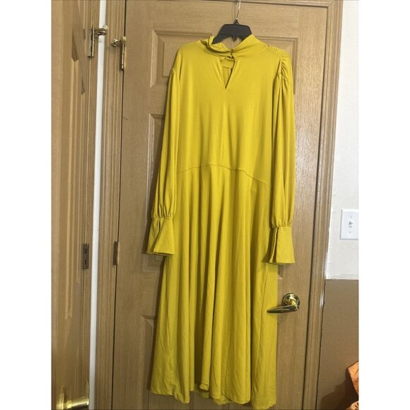 Eloquii Women’s Size 26 Yellow Long Sleeve Knot Front Midi Dress - Picture 6 of 11